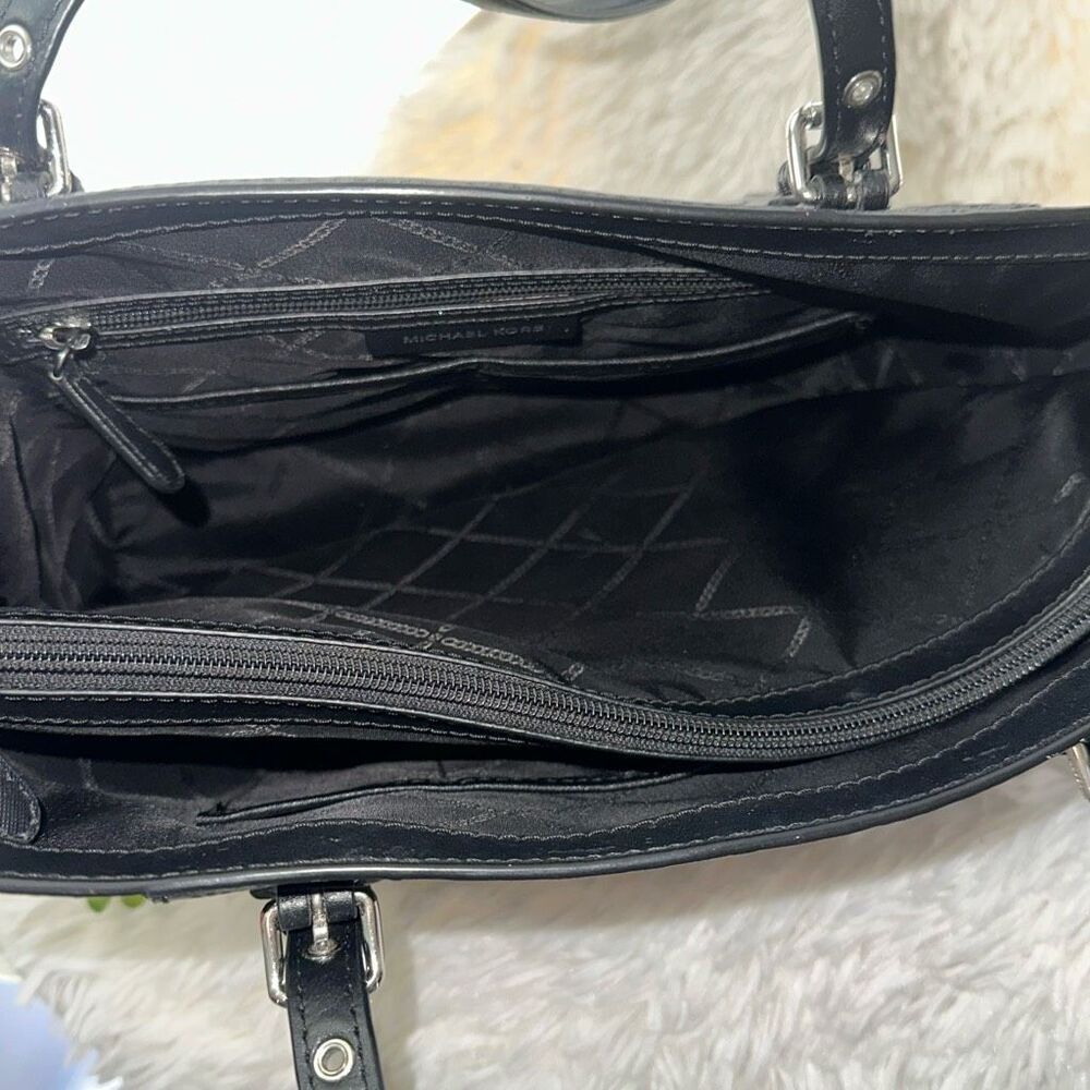 Michael Kors‎ Voyager Large Black Leather Signature MK perforated Logo Tote Bag - Picture 7 of 14